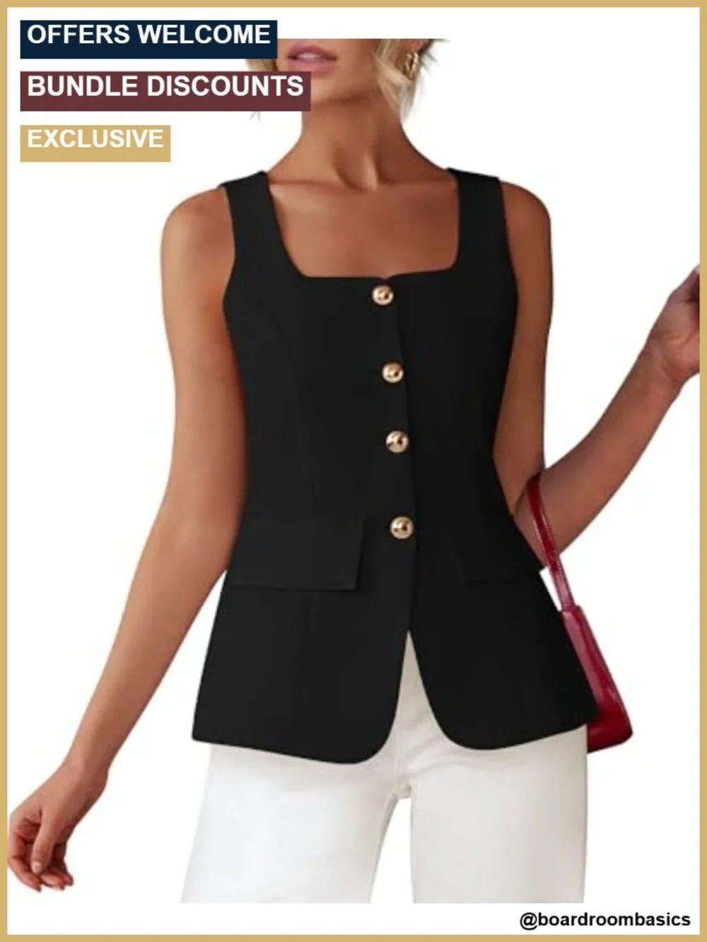 Sleeveless Square Neck Suit Vest for Women Business Casual Blazer